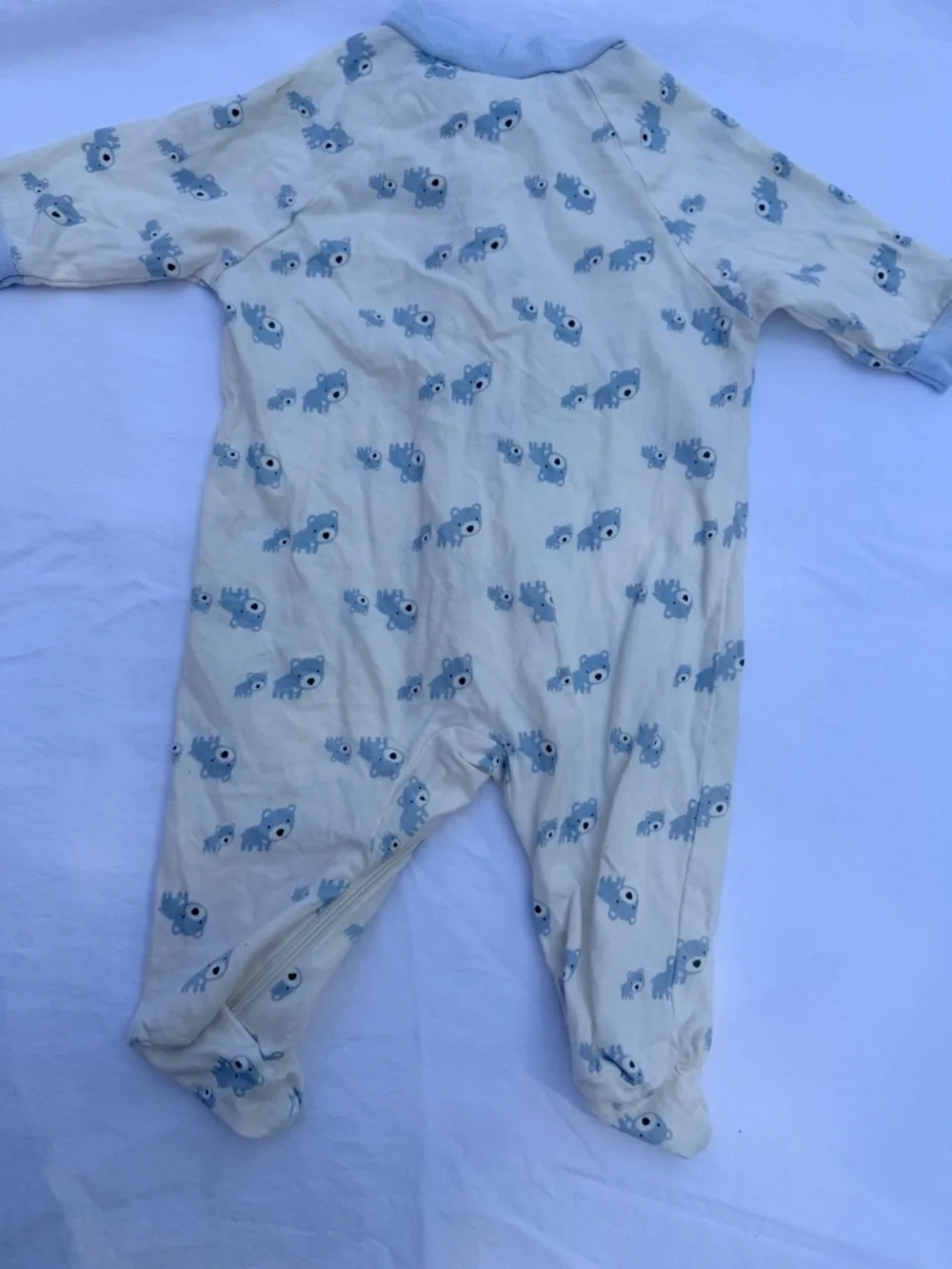 0-3MTH Gerber Cream and Light Blue Footed One-Piece with Animal Print